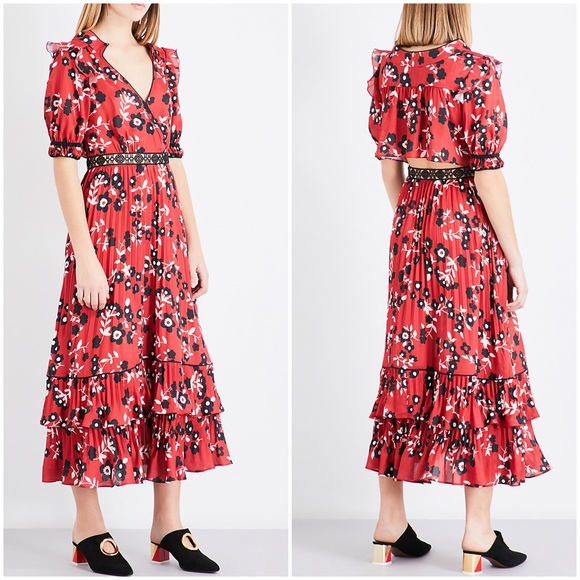 Self-Portrait Dresses & Skirts - NEW Self-Portrait Floral Print Pleated Midi Dress